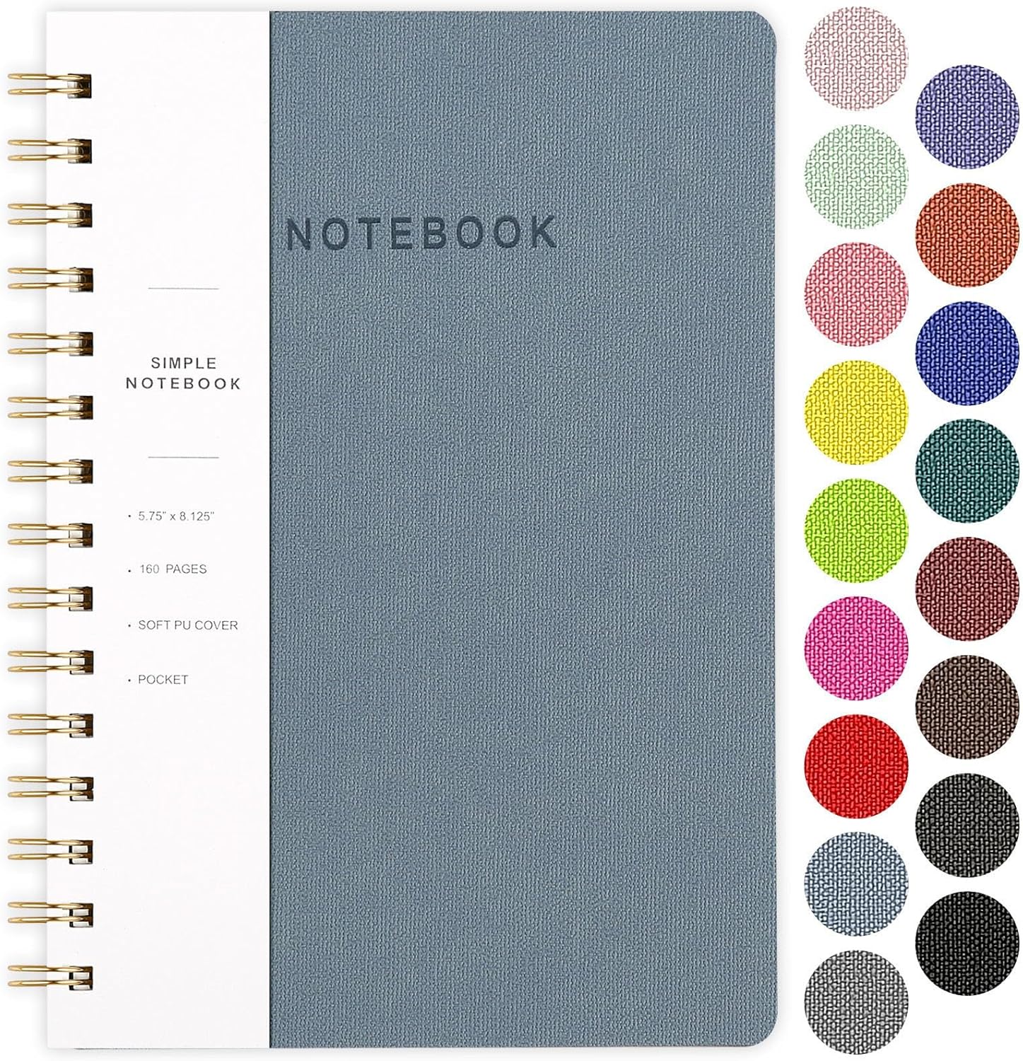 Melurika A5 hardcover spiral notebook 4-pack, 160 pages each