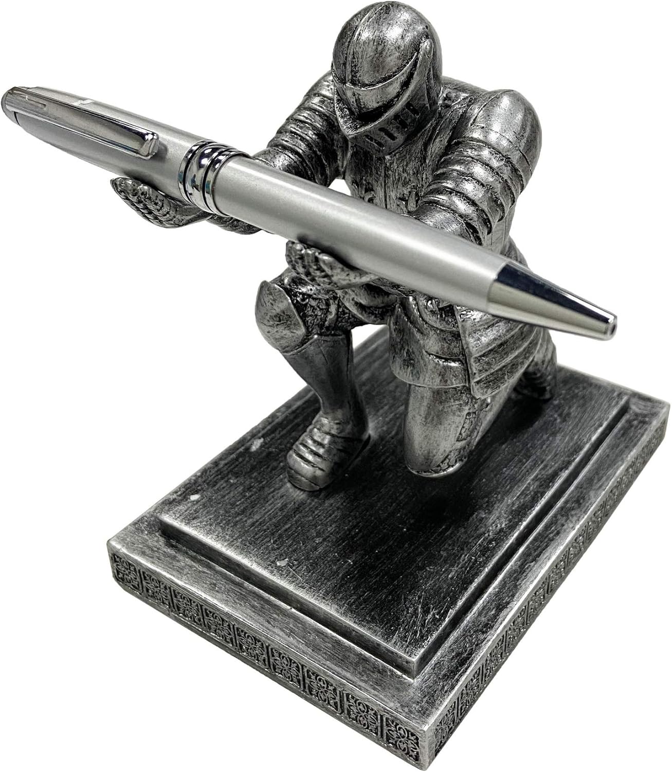 Blue knight figurine pen holder with included pen