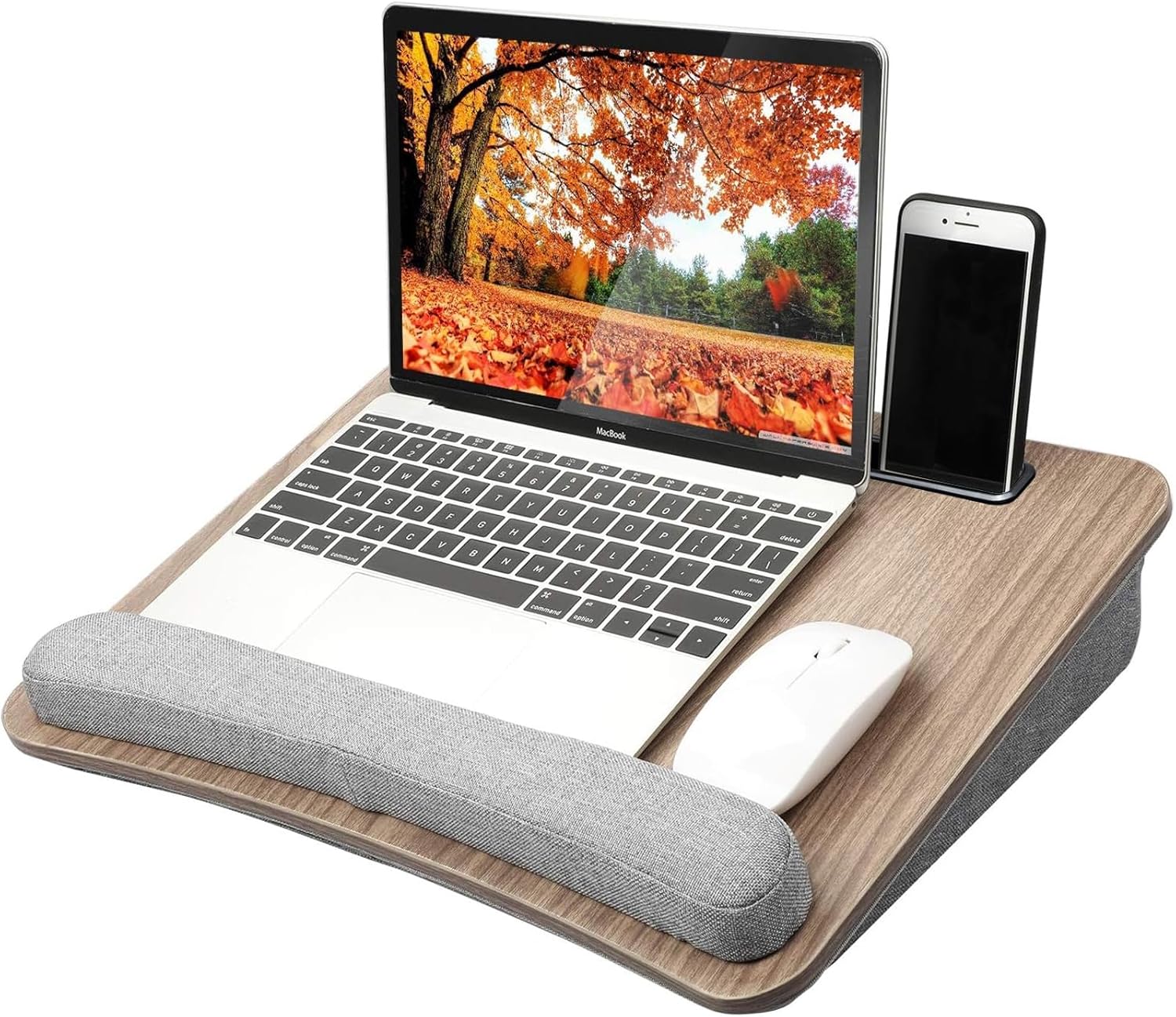 Huanuo portable lap desk with cushion, anti-slip strip, and storage pocket — fits 15.6 inch laptop