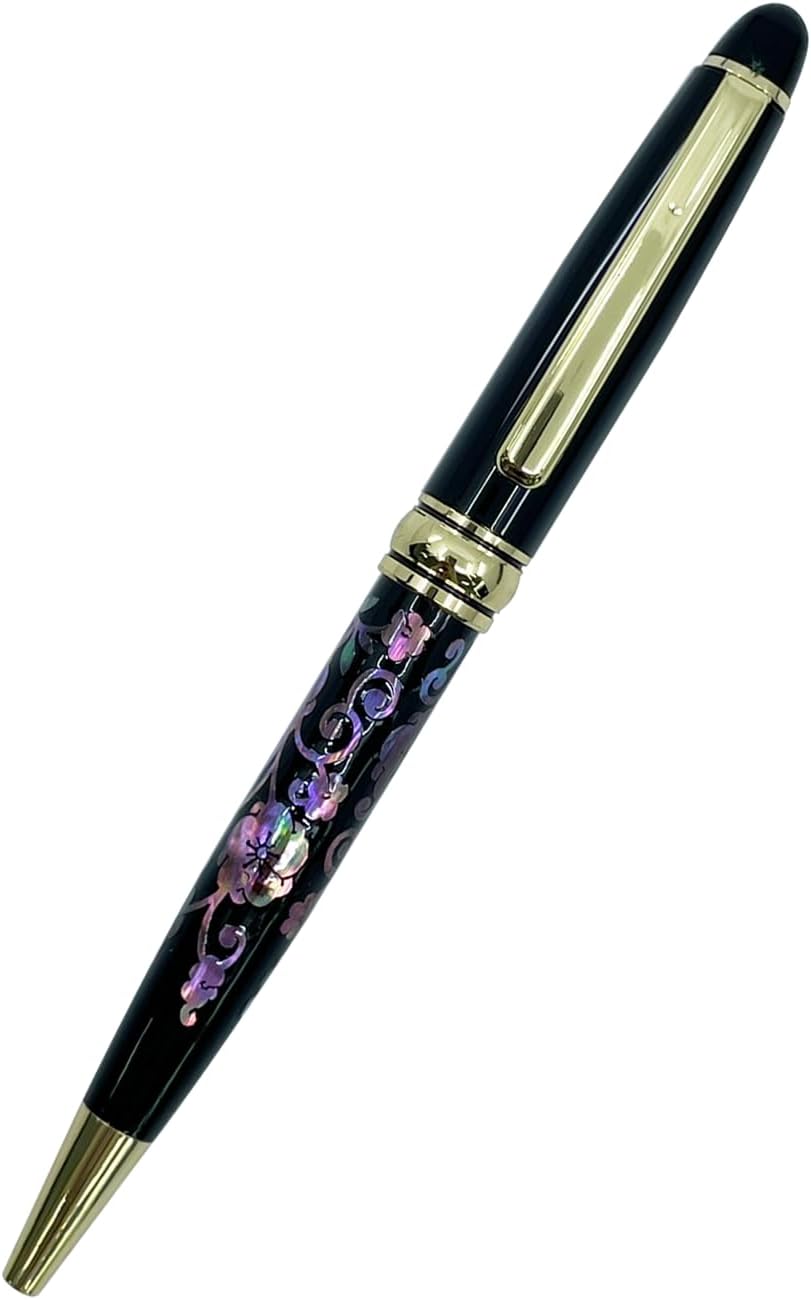 Mother of pearl ballpoint pen with handmade arabesque inlay design