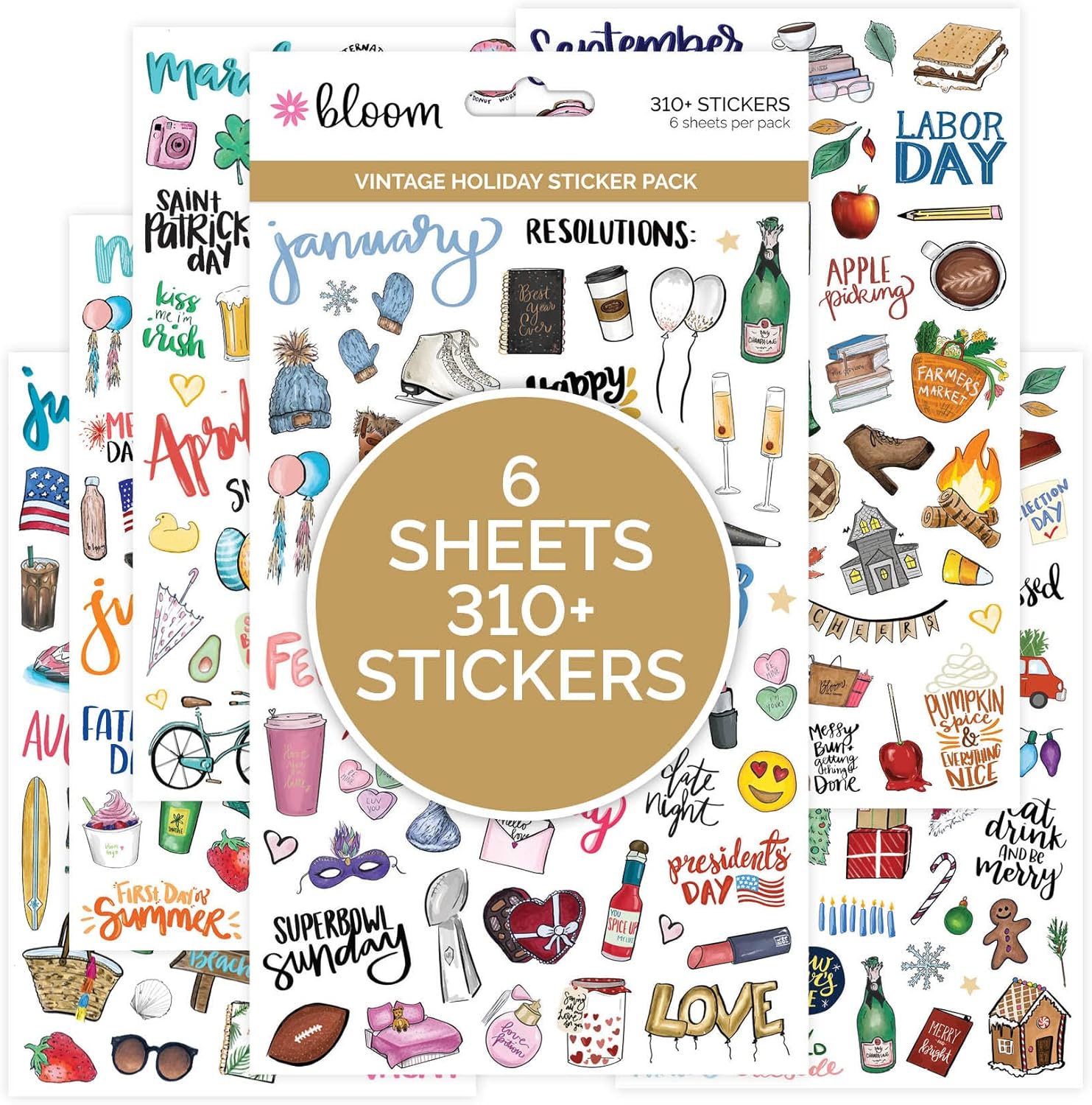 Bloom Daily vintage seasonal sticker pack with 310+ removable holiday stickers